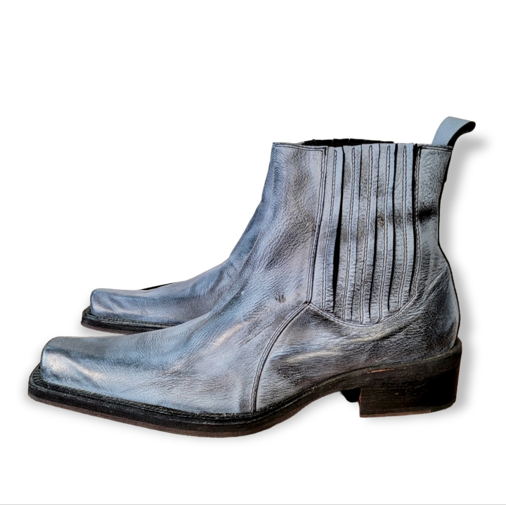 Destroy | 9 Charcoal Wash Leather Slip on Ankle Boots Square Pointed